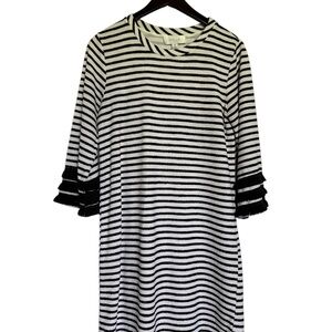 Shilla Black and White Ruffled Bell Sleeve Dress
